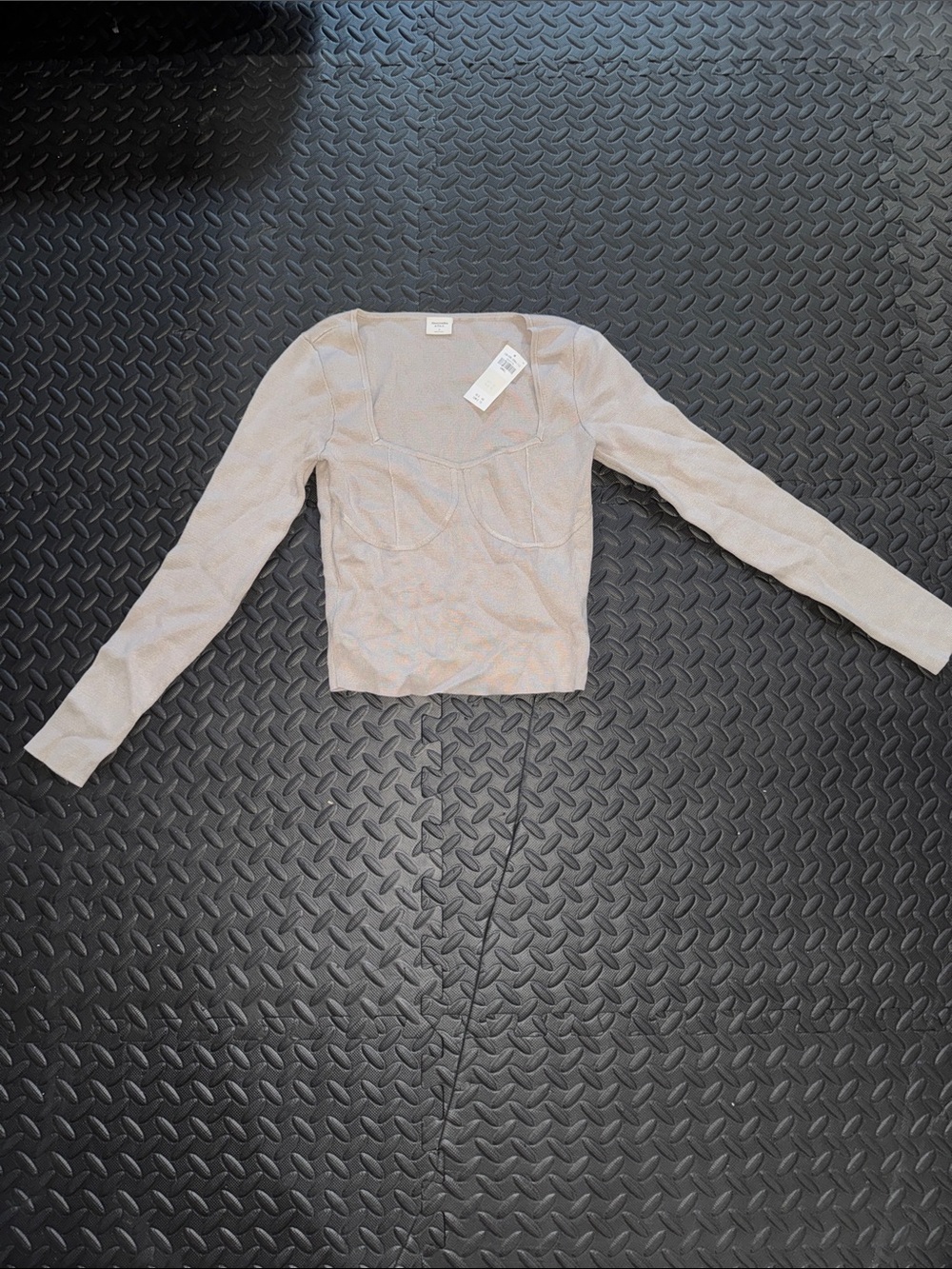 Abercrombie & Fitch Beige Long Sleeve Square Neck Crop Top